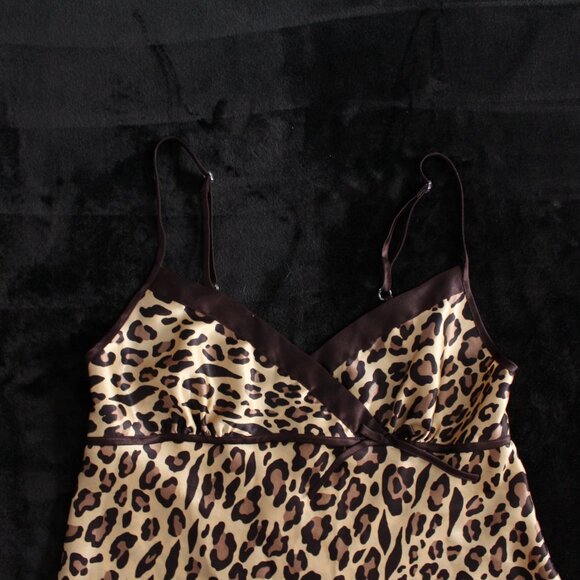 Baby Doll Brown Cheetah Print Slip/Lingerie Dress With Bow - Picture 3 of 5